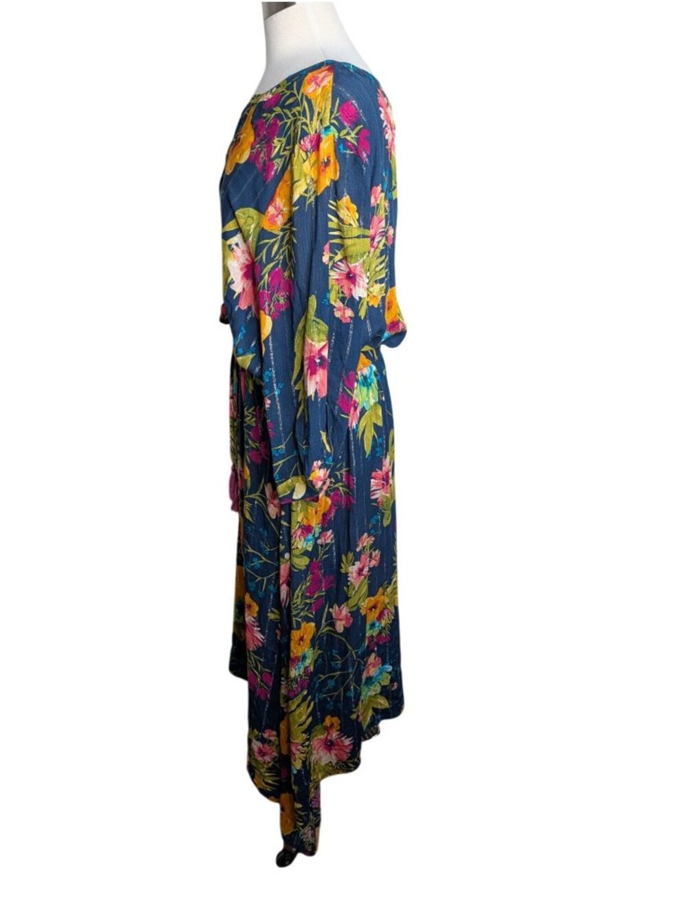 Cult Of Design Floral Maxi Dress 1X With Metallic Gold Threads Shark Bite Hem 3/ - Picture 6 of 14